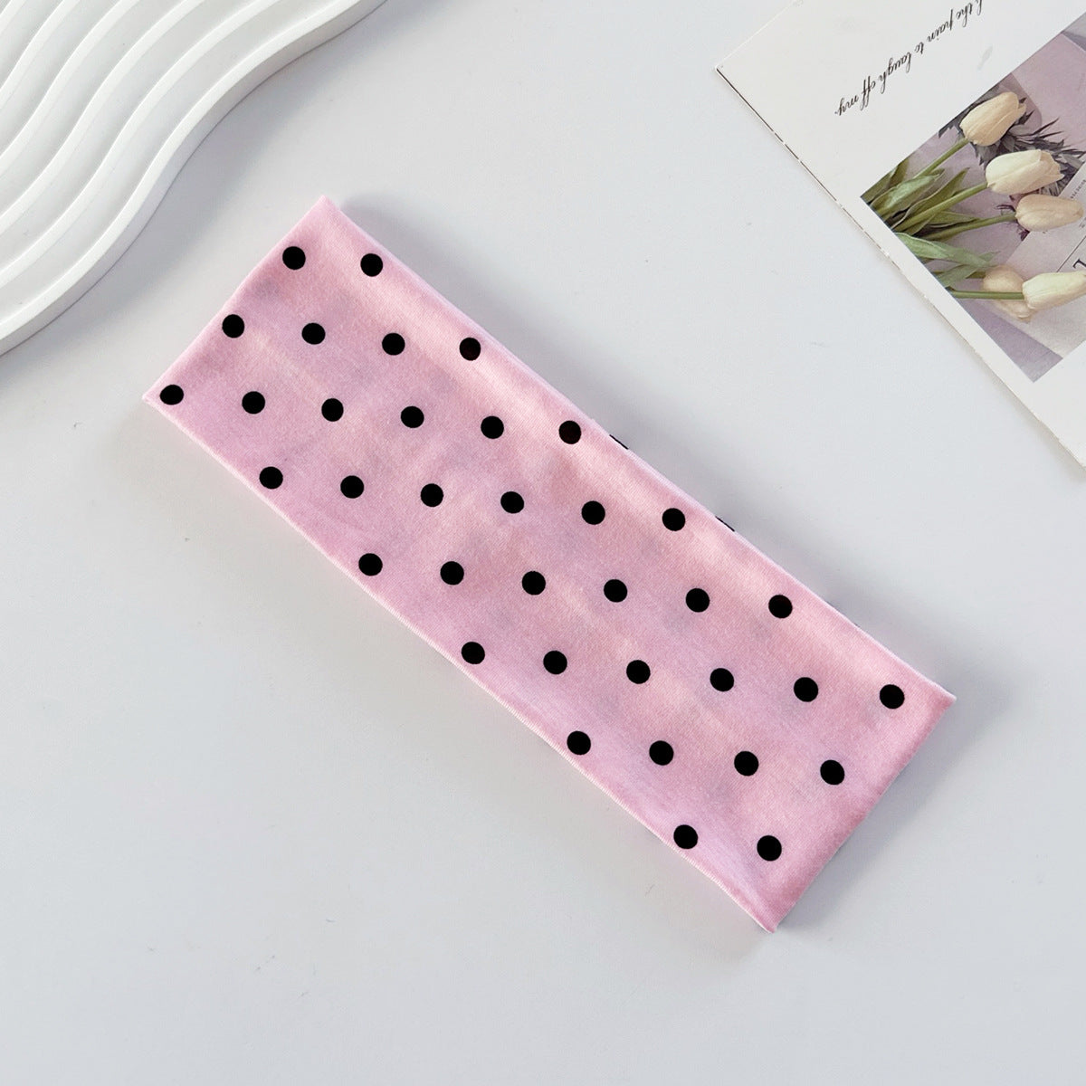 Wide Stretch Polka Dot Yoga Headband - Pink