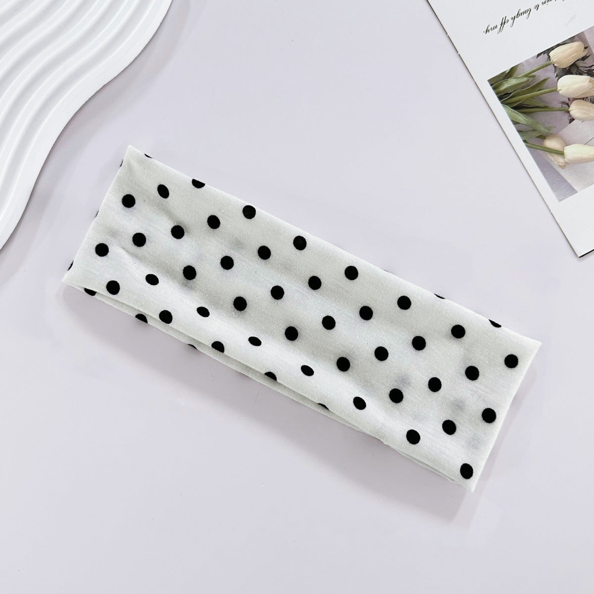 Wide Stretch Polka Dot Yoga Headband - White