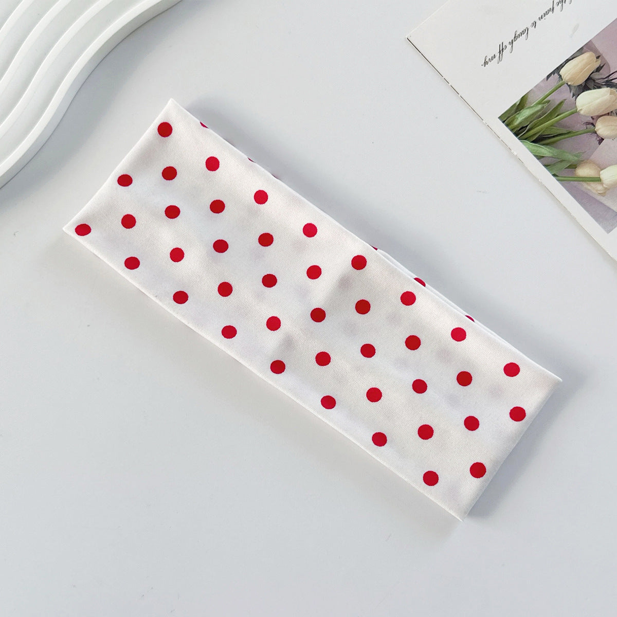 Wide Stretch Polka Dot Yoga Headband - White01
