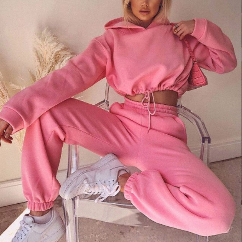 Brushed Fleece Cropped Hoodie And Jogger Athletic Set