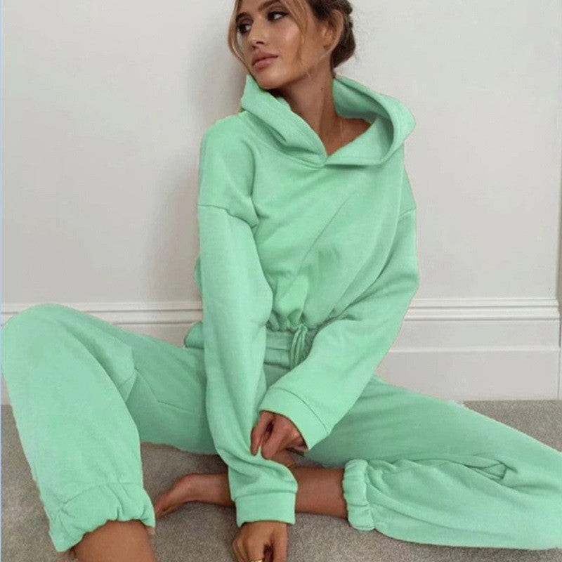 Brushed Fleece Cropped Hoodie And Jogger Athletic Set