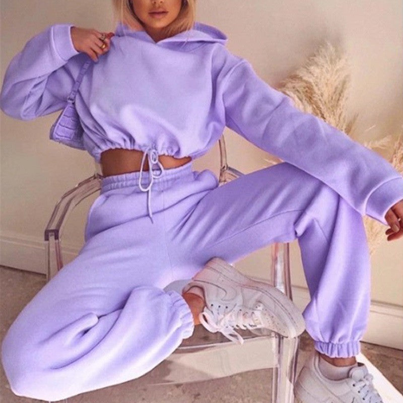 Brushed Fleece Cropped Hoodie And Jogger Athletic Set