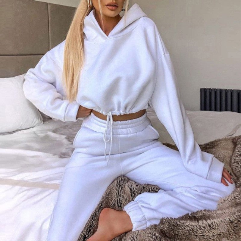 Brushed Fleece Cropped Hoodie And Jogger Athletic Set