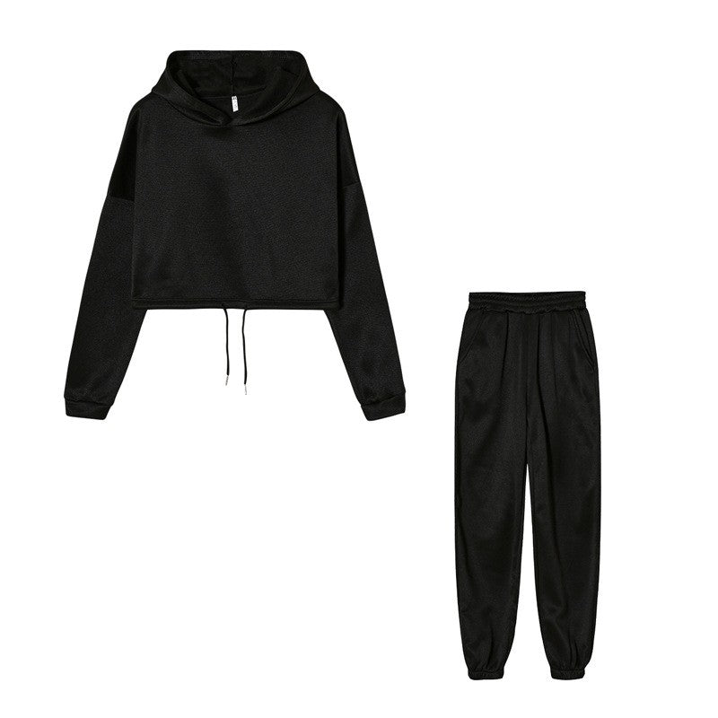 Brushed Fleece Cropped Hoodie And Jogger Athletic Set