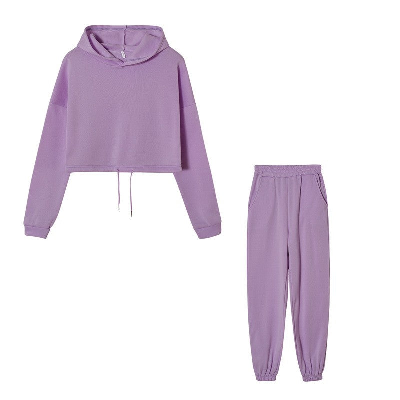 Brushed Fleece Cropped Hoodie And Jogger Athletic Set