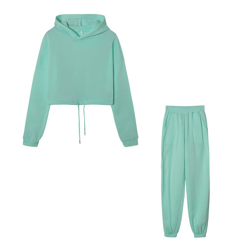 Brushed Fleece Cropped Hoodie And Jogger Athletic Set