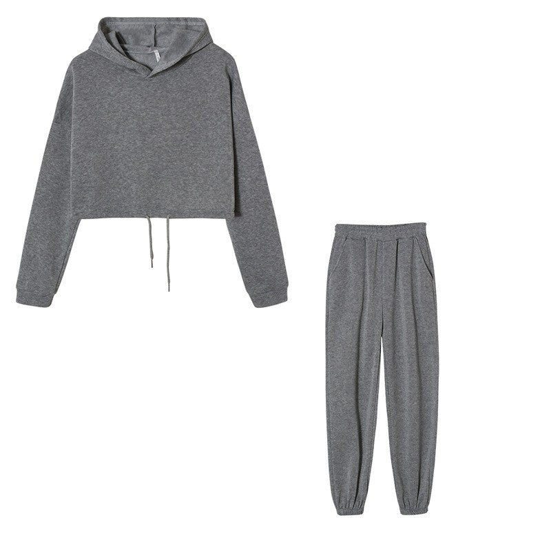 Brushed Fleece Cropped Hoodie And Jogger Athletic Set