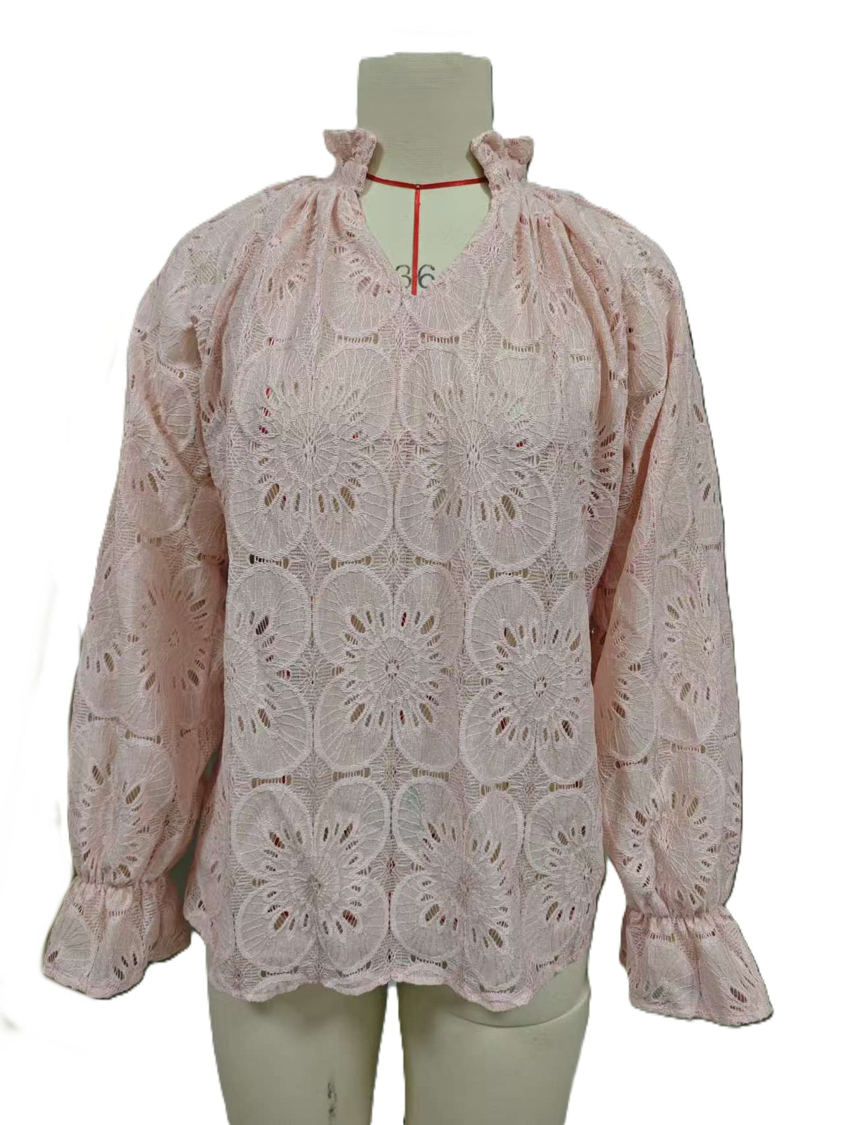 Eyelet Embroidered Lantern Sleeve Blouse - Pink