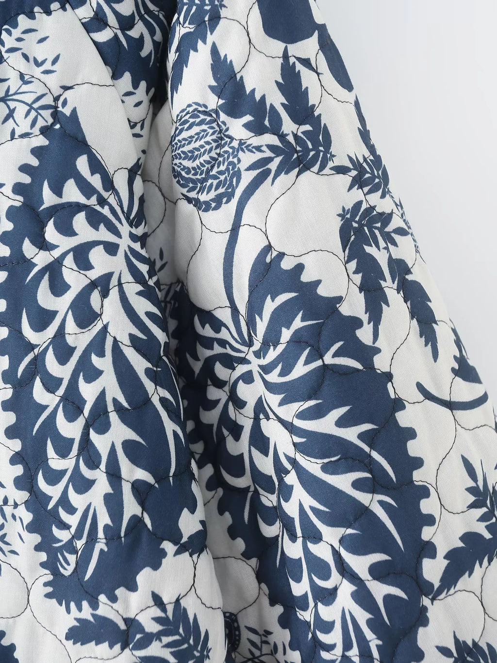 Floral Print Quilted Button Front Jacket - Blue - 7