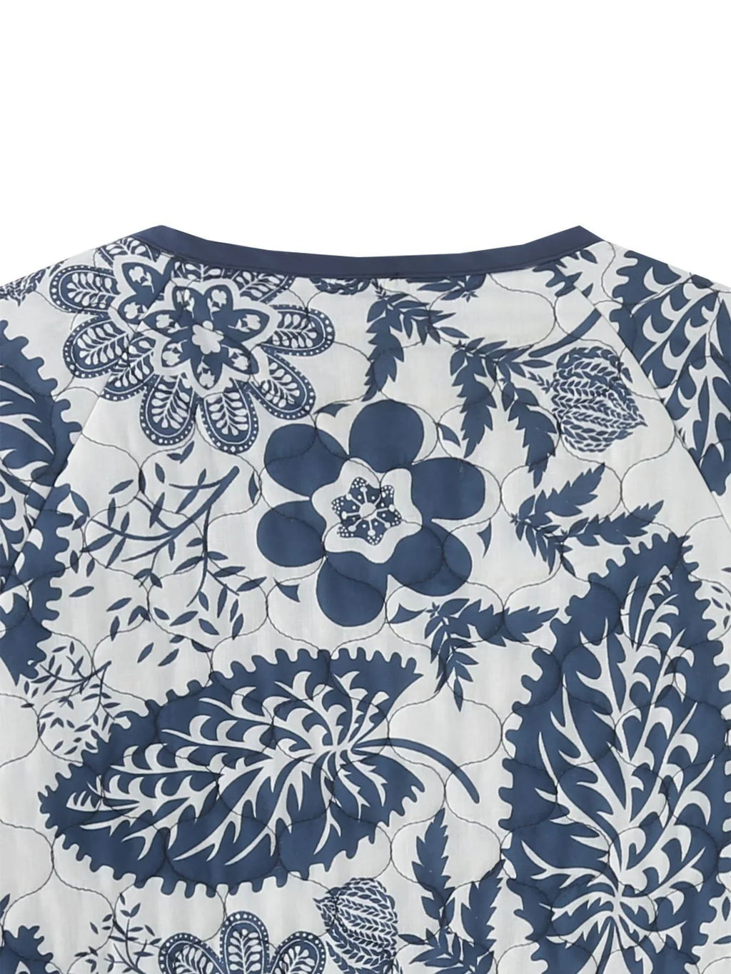 Floral Print Quilted Button Front Jacket - Blue - 8