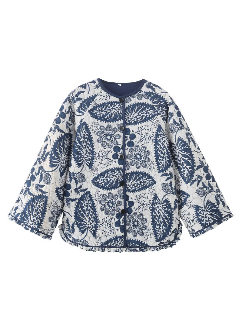 Floral Print Quilted Button Front Jacket - view 1