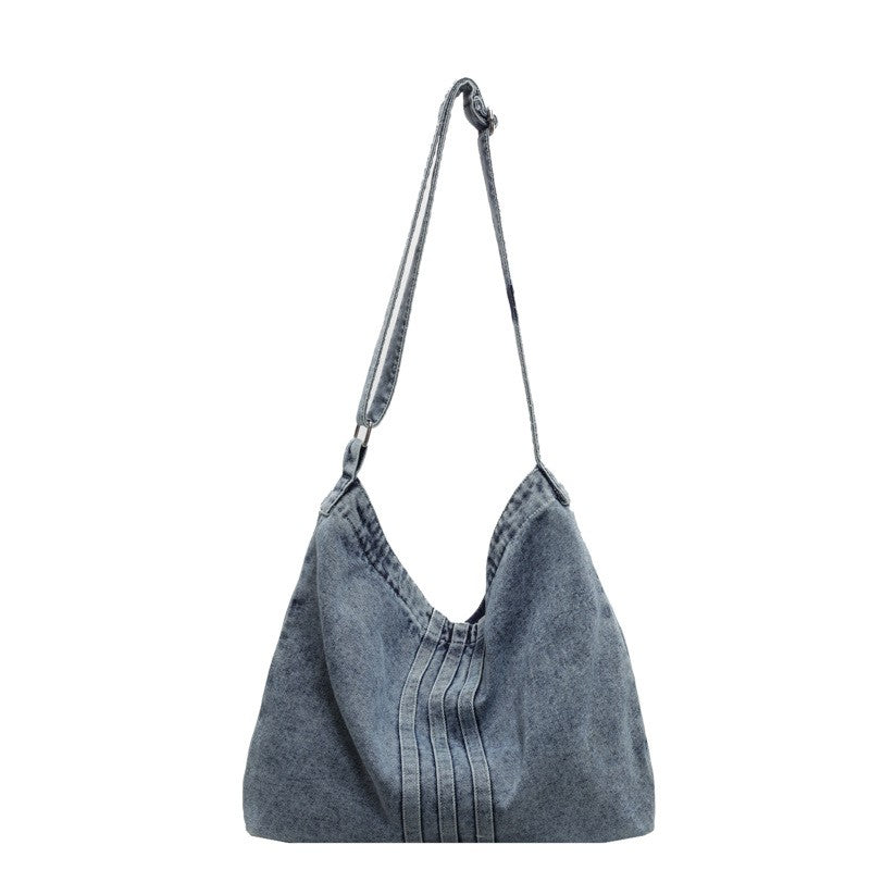 Washed Denim Slouchy Hobo Shoulder Bag - Light Wash