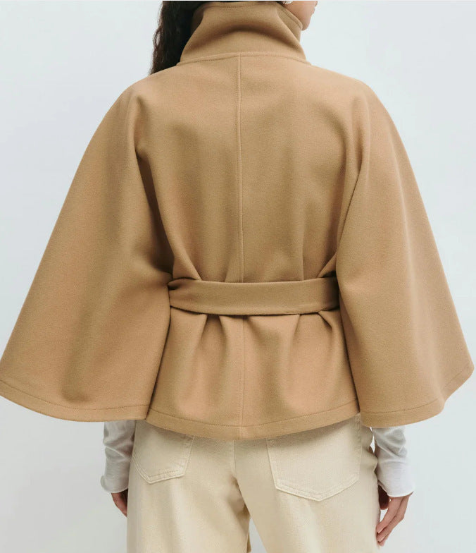 Belted Cape Coat With Stand Collar - view 1