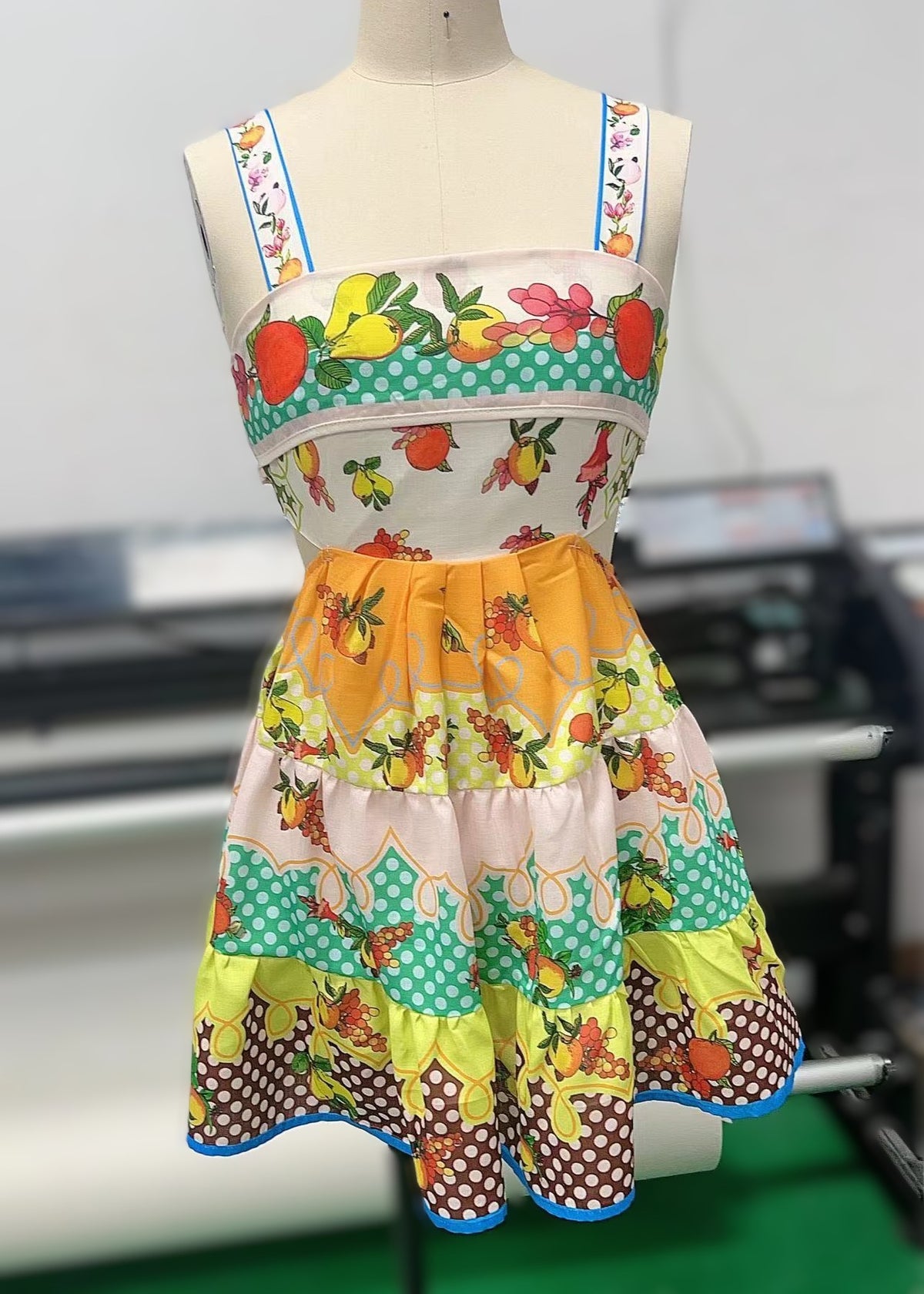 Fruit Print Tiered Mini Sundress - Decor