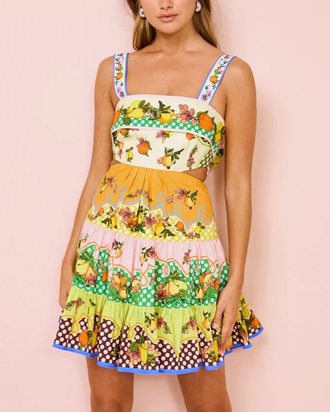 Fruit Print Tiered Mini Sundress