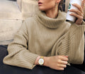 Chunky Ribbed Turtleneck Oversized Sweater - Khaki