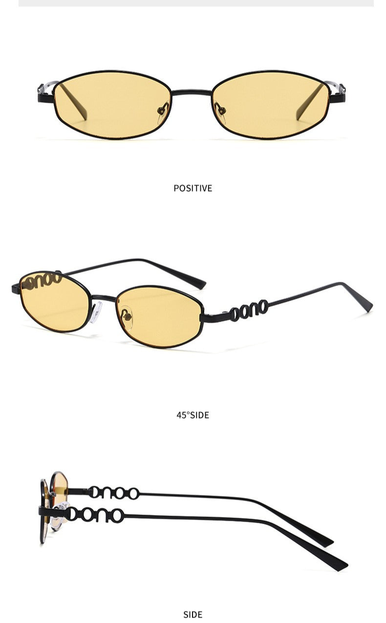 Y2K Slim Oval Sunglasses With Sculpted Temples - view 1