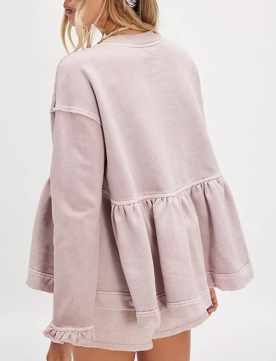 Washed Peplum Ruffle Hem Sweatshirt