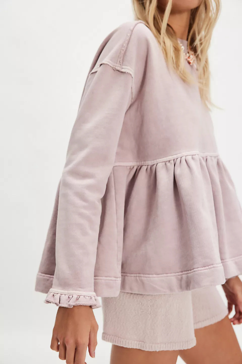 Washed Peplum Ruffle Hem Sweatshirt - view 1