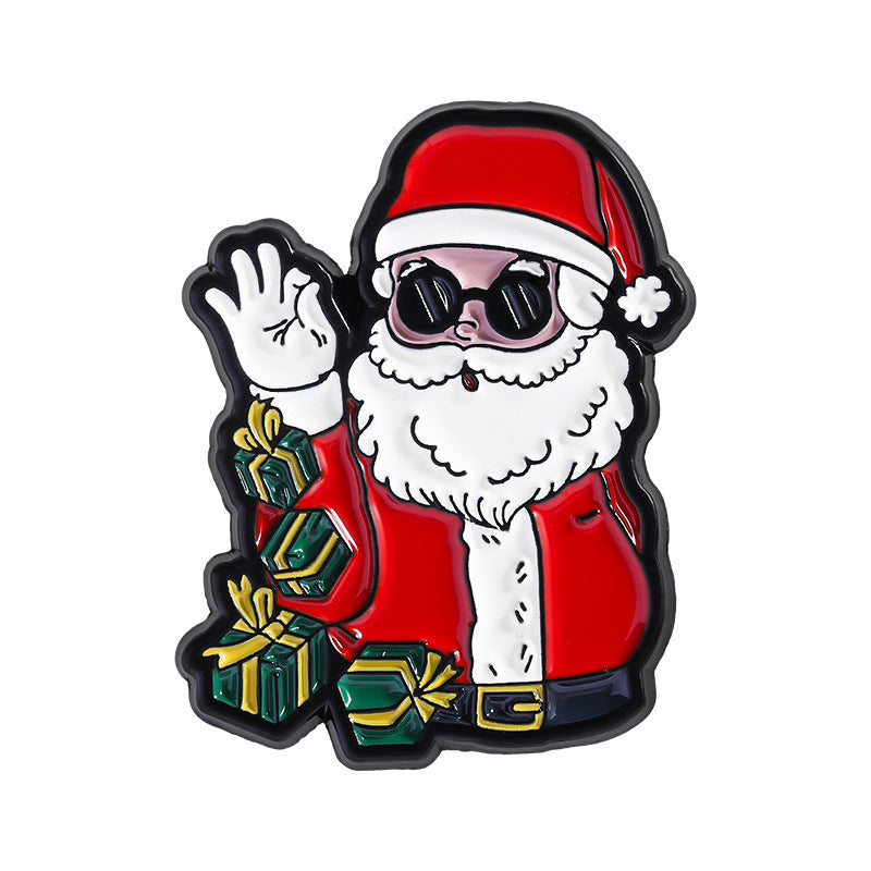 Retro Santa Claus Enamel Brooch Pin - C3