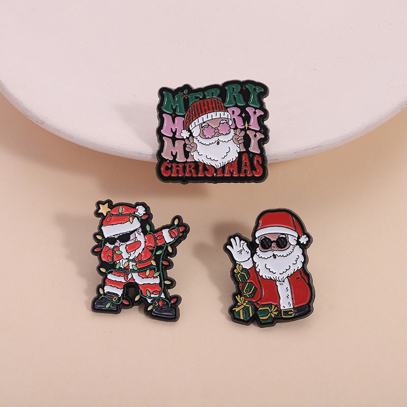 Retro Santa Claus Enamel Brooch Pin