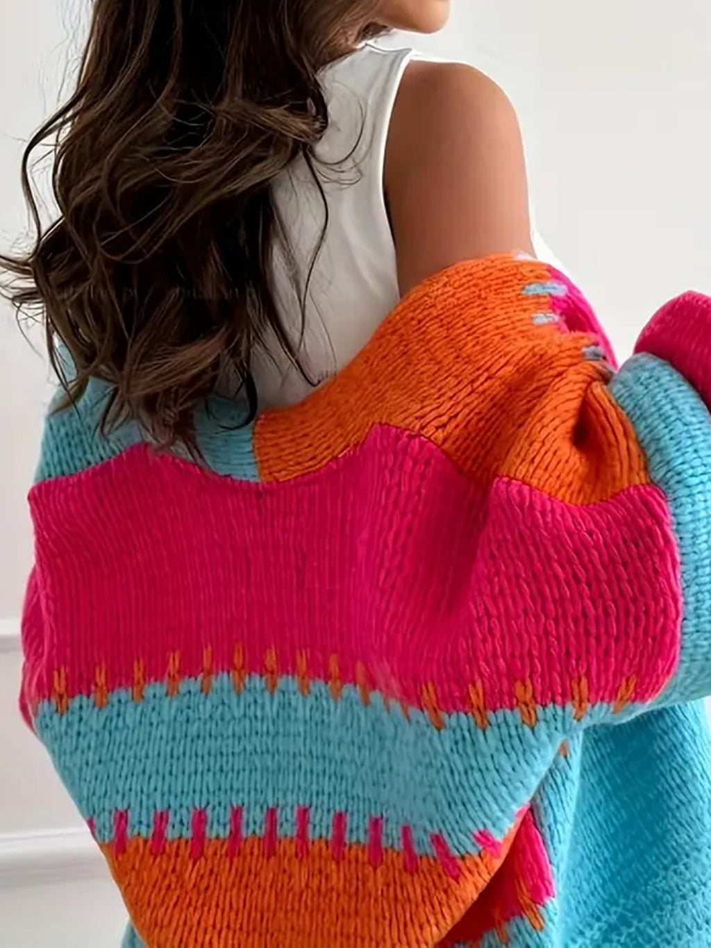 Chunky Colorblock Balloon Sleeve Cardigan - view 1