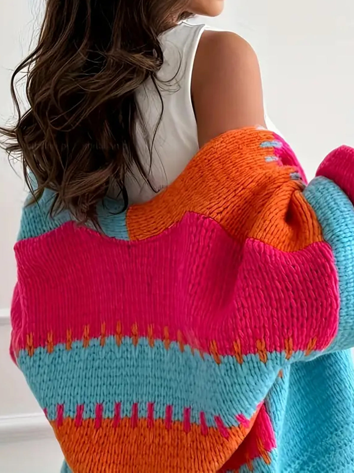 Chunky Colorblock Balloon Sleeve Cardigan - view 1