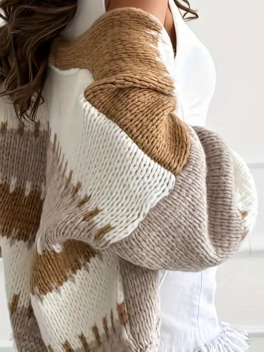 Chunky Colorblock Balloon Sleeve Cardigan - view 6