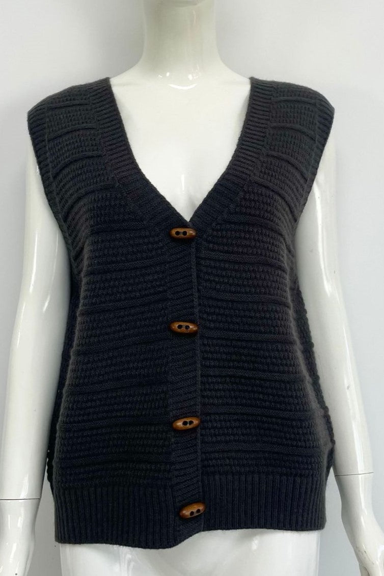 Chunky Ribbed V Neck Knit Vest - charcoal - 3