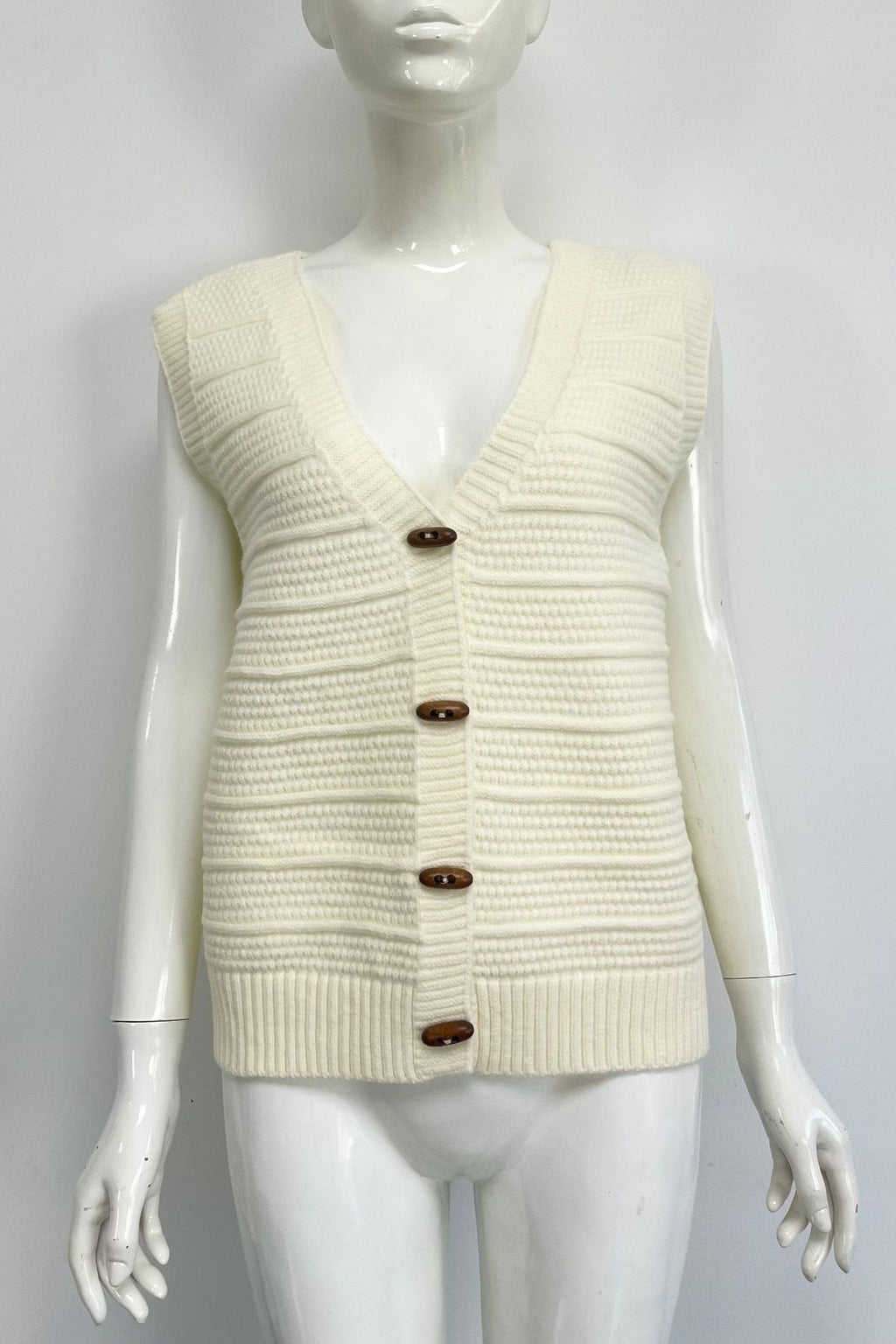 Chunky Ribbed V Neck Knit Vest - offwhite - 2