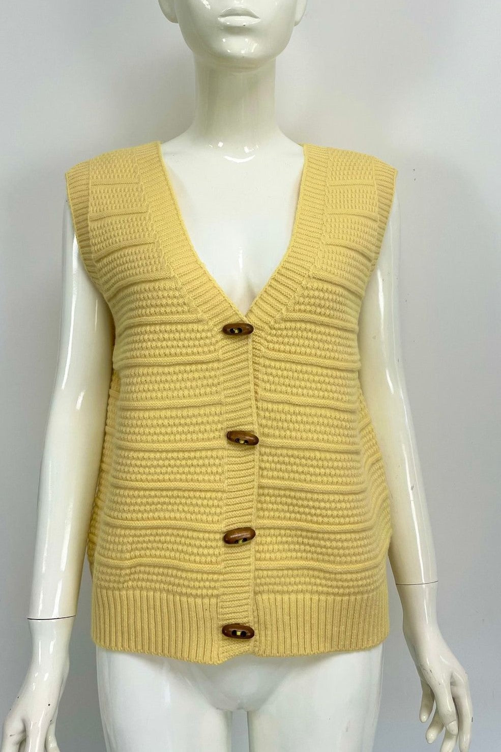 Chunky Ribbed V Neck Knit Vest - yellow - 1