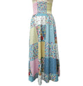 Floral Patchwork Smocked Waist Maxi Skirt - Blue