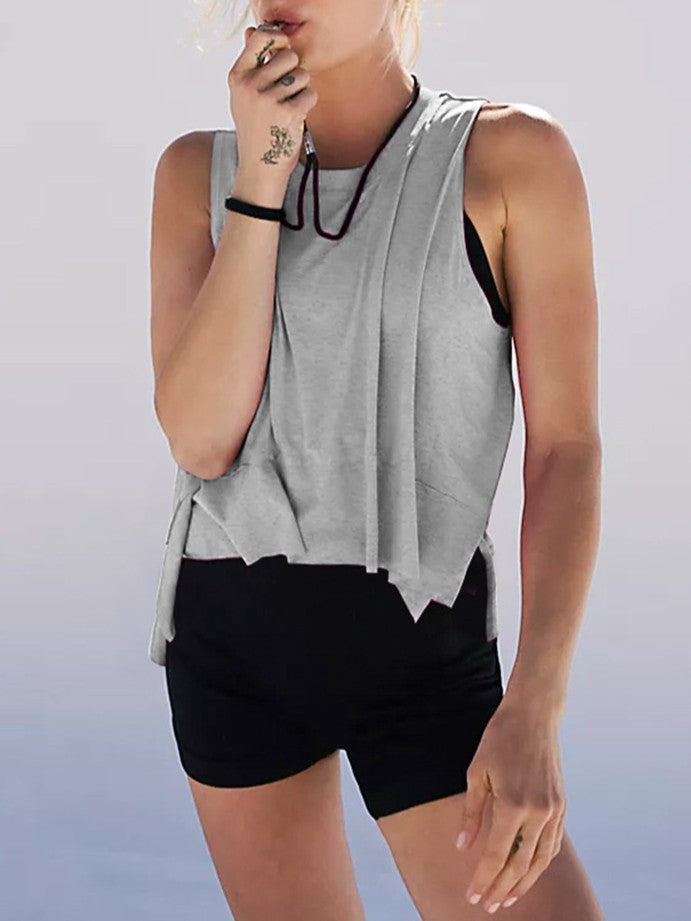 Flowy Cropped Muscle Tank With Pointed Hem - Grey - 1