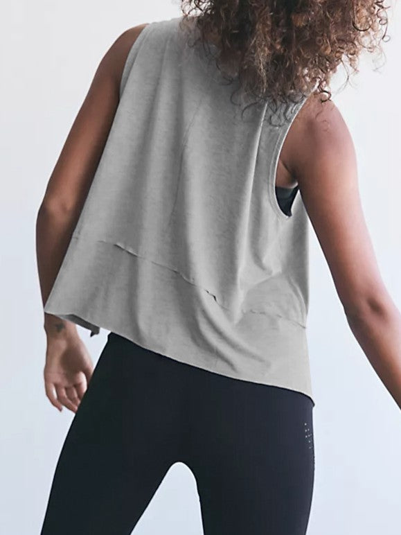 Flowy Cropped Muscle Tank With Pointed Hem - Grey - 2