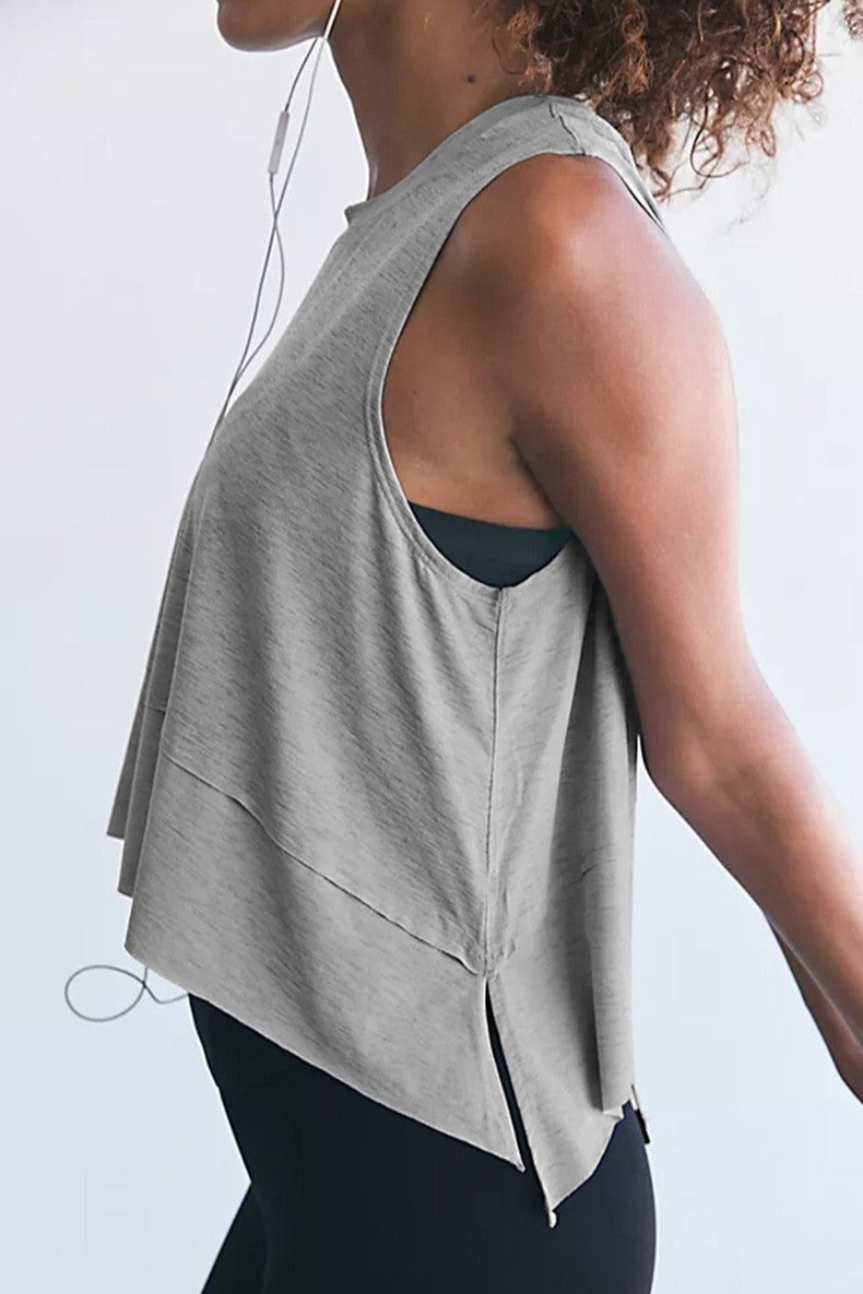 Flowy Cropped Muscle Tank With Pointed Hem - Grey - 3