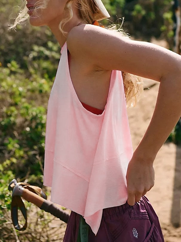 Flowy Cropped Muscle Tank With Pointed Hem - Pink - 2