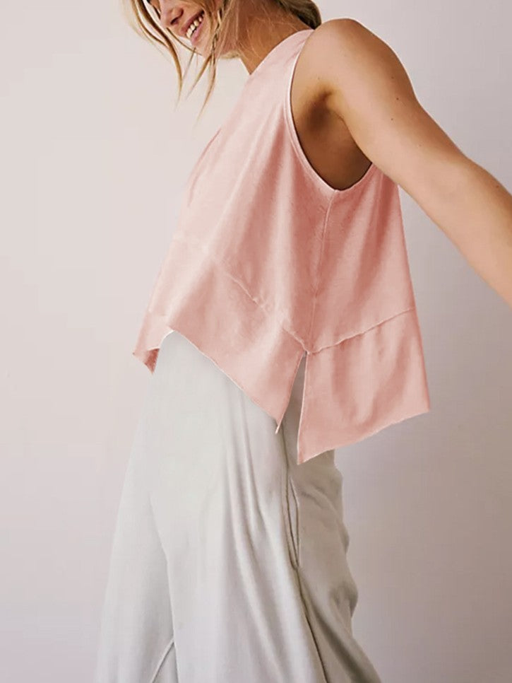 Flowy Cropped Muscle Tank With Pointed Hem - Pink - 7