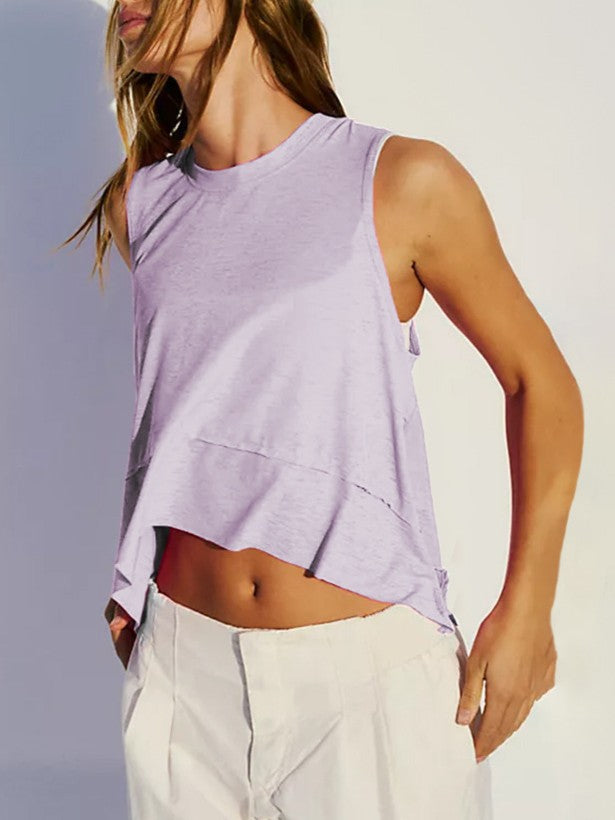 Flowy Cropped Muscle Tank With Pointed Hem - Purple