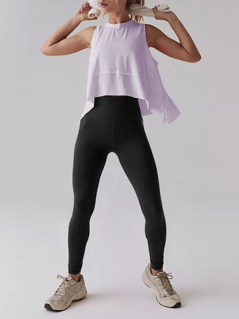 Flowy Cropped Muscle Tank With Pointed Hem - Purple - 1