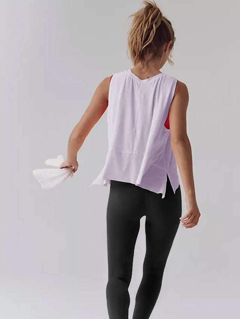 Flowy Cropped Muscle Tank With Pointed Hem - Purple - 2