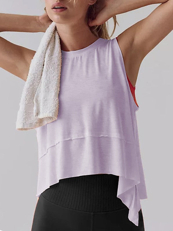 Flowy Cropped Muscle Tank With Pointed Hem - Purple - 5
