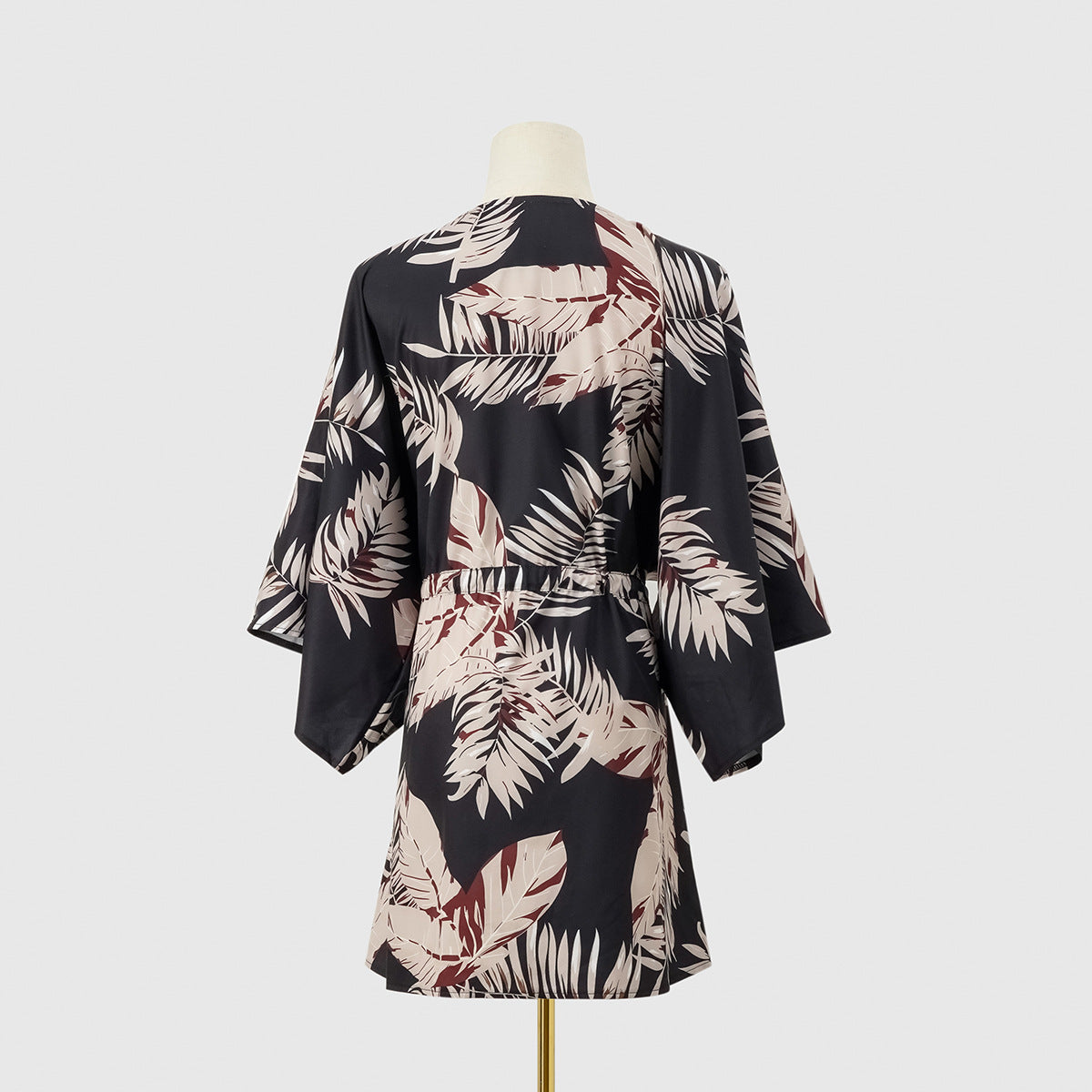 Kimono Sleeve Drawstring Waist Mini Dress - Black - 5