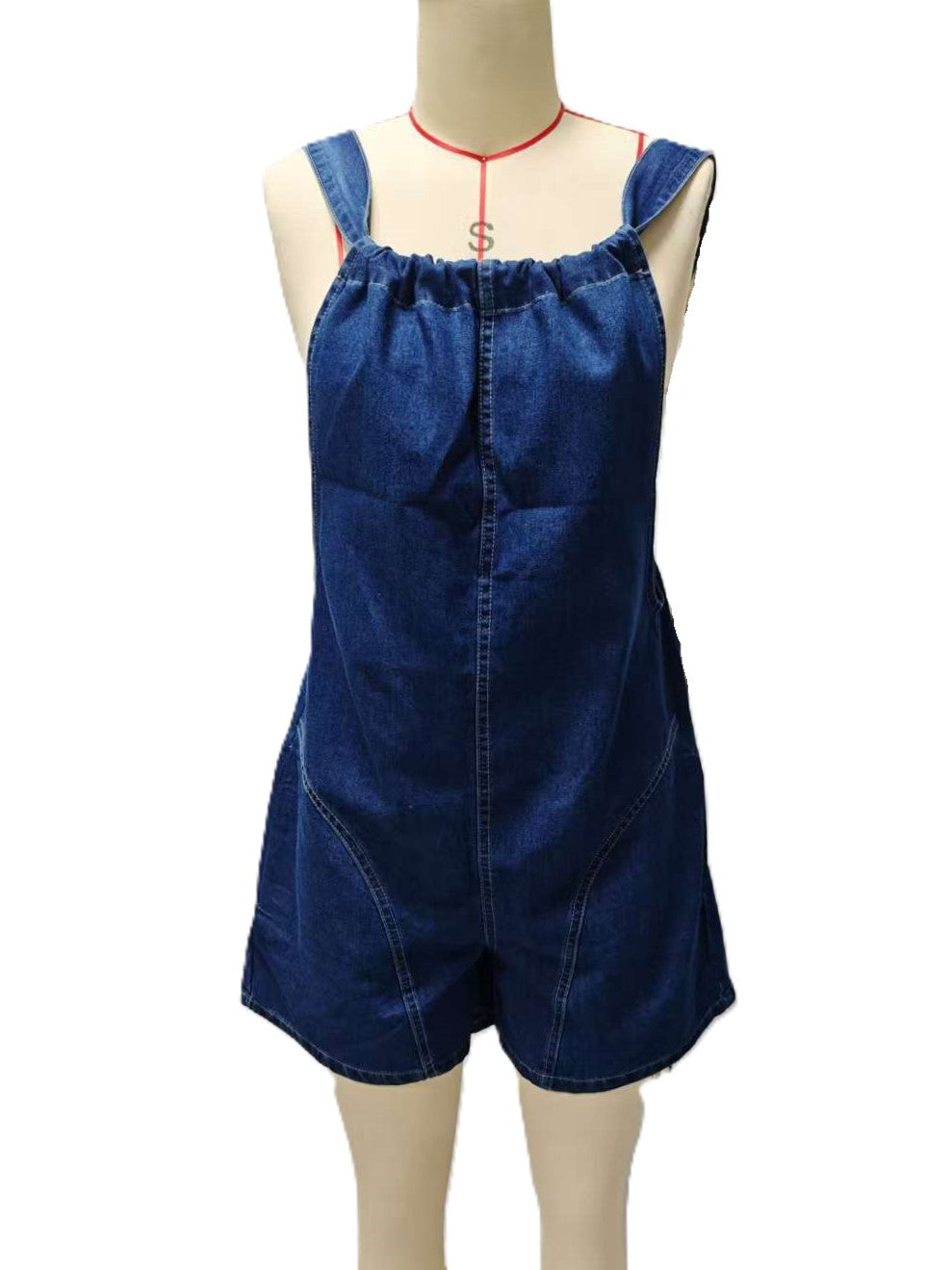 Tie Back Denim Overall Short Jumpsuit - DarkBlue - 1
