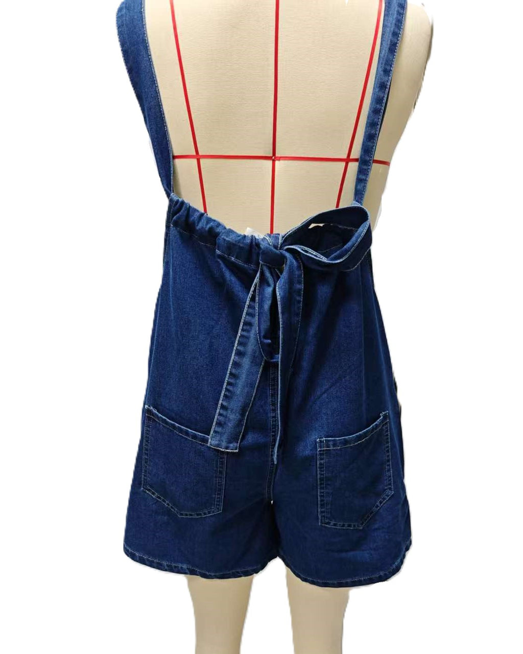 Tie Back Denim Overall Short Jumpsuit - DarkBlue - 2