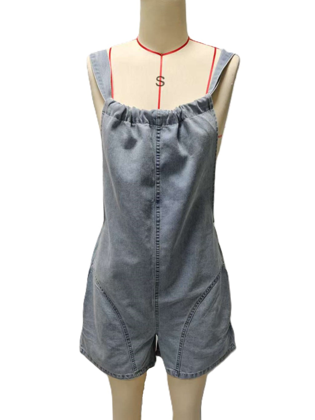 Tie Back Denim Overall Short Jumpsuit - LtBlue