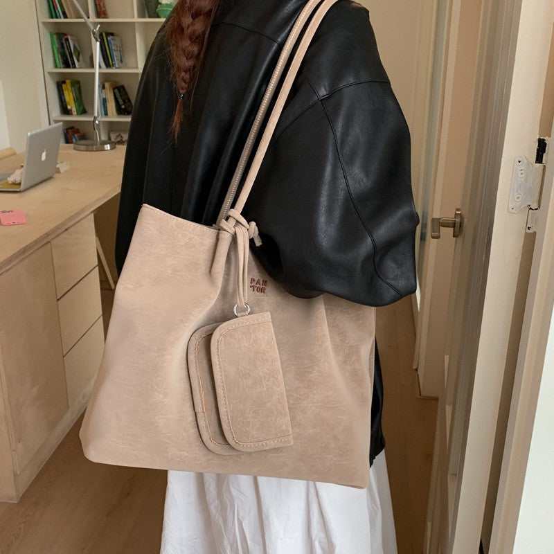 Suede Look Slouchy Tote Bag with Mini Pouch