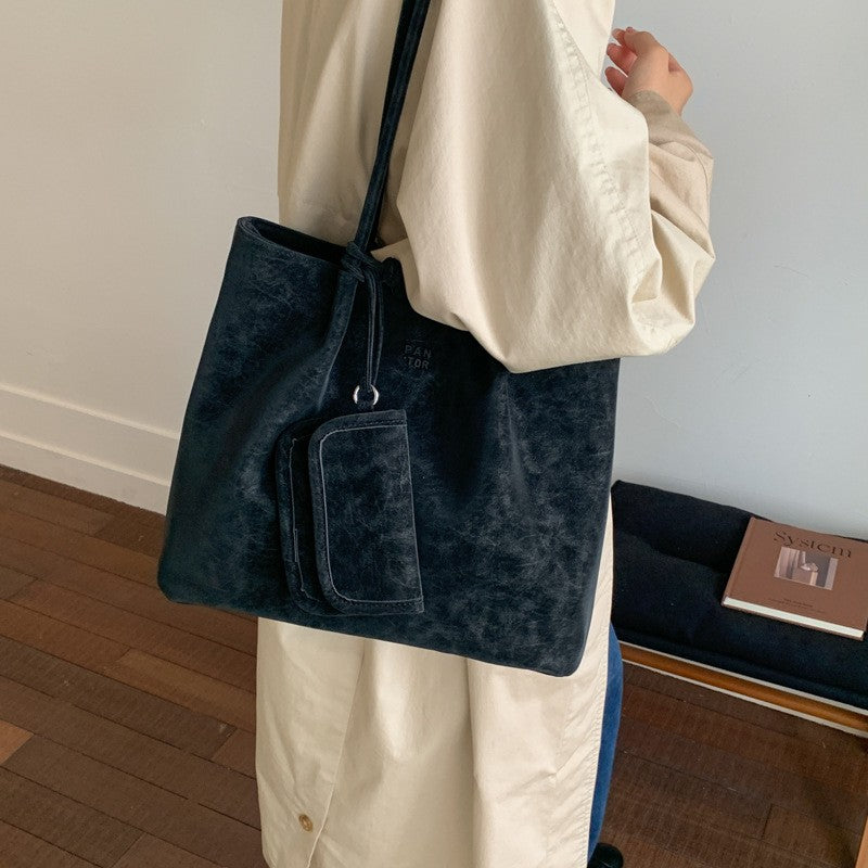 Suede Look Slouchy Tote Bag with Mini Pouch