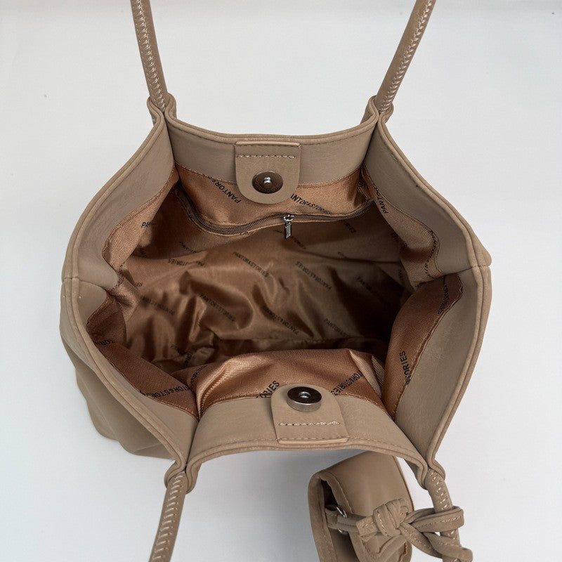 Suede Look Slouchy Tote Bag with Mini Pouch
