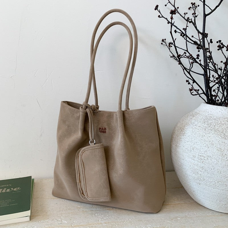 Suede Look Slouchy Tote Bag with Mini Pouch