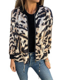 Animal Print Zip Front Bomber Jacket - Beige